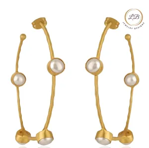 Oversized Pearl Inside-Out Pearl Gold Vermeil Statement Hoops 2.5”