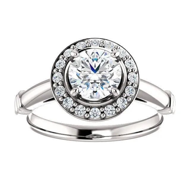 Pave Diamond-Halo Solitaire Engagement Ring