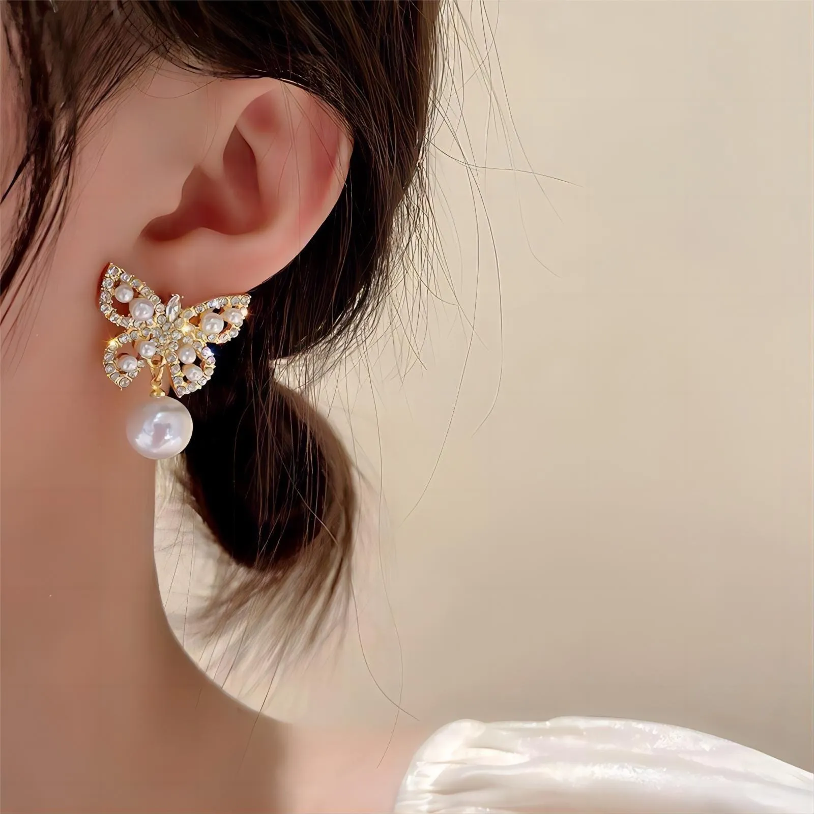 Pearl Big Butterfly Earrings