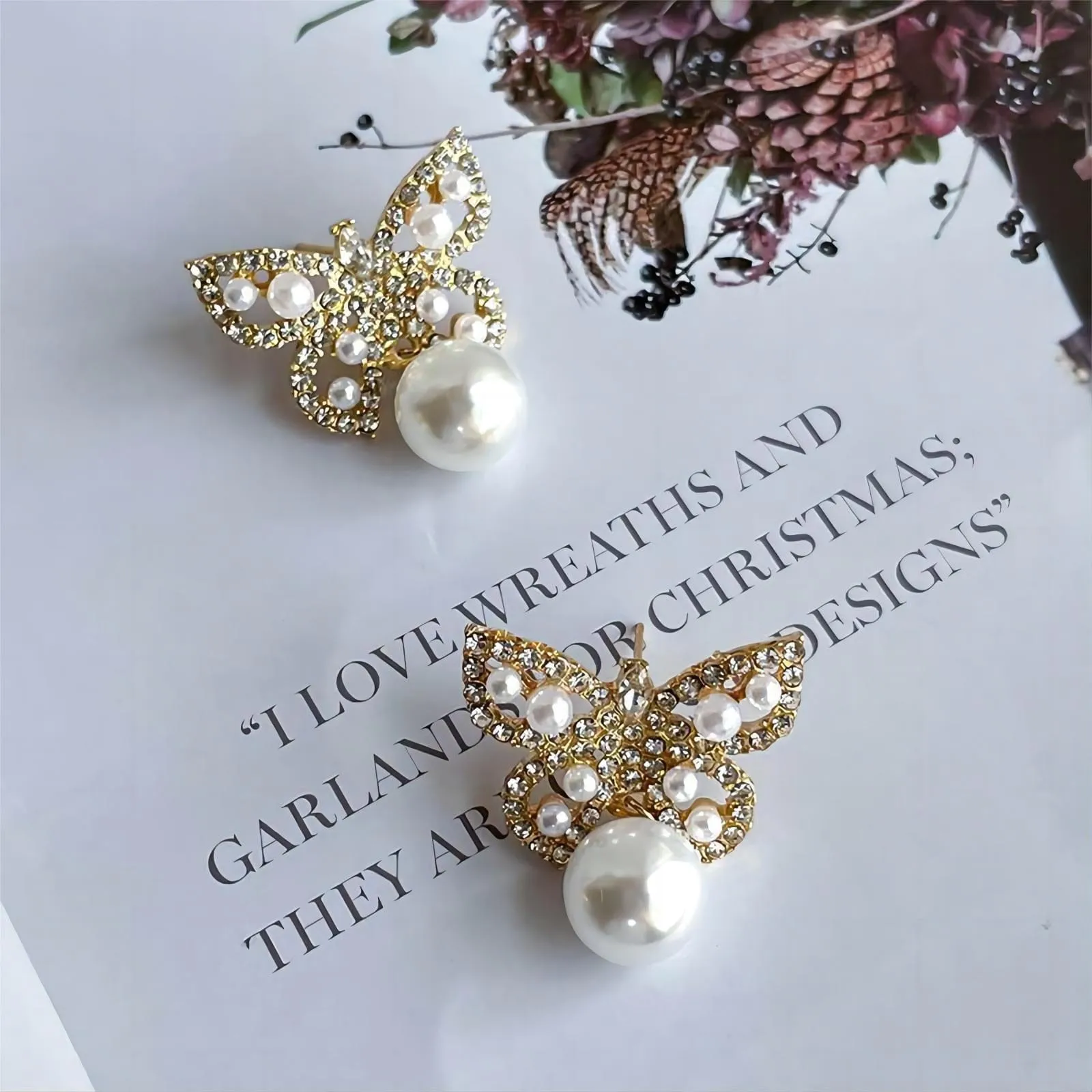 Pearl Big Butterfly Earrings