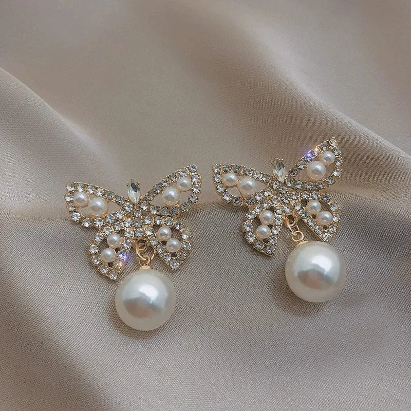 Pearl Big Butterfly Earrings