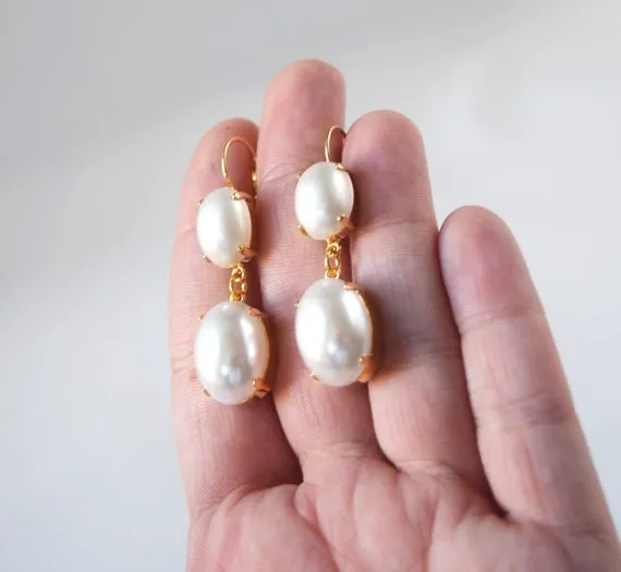 Pearl Earrings - Large Double Oval