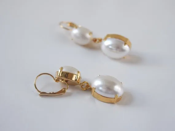 Pearl Earrings - Large Double Oval