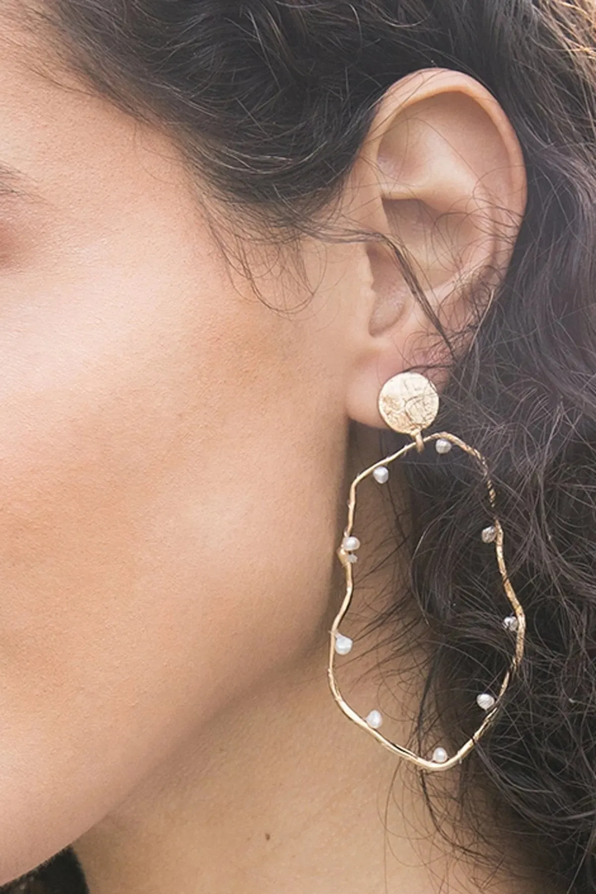 Pearl Embellished Abstract Hoop Earrings