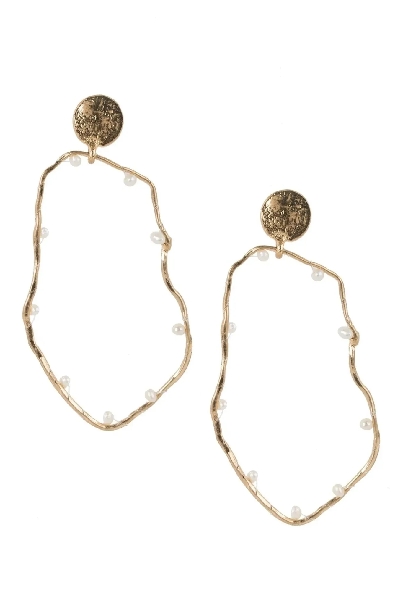 Pearl Embellished Abstract Hoop Earrings