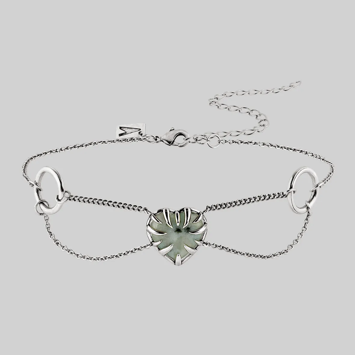 PIXI. Clawed Heart Gemstone Chain Choker - Silver