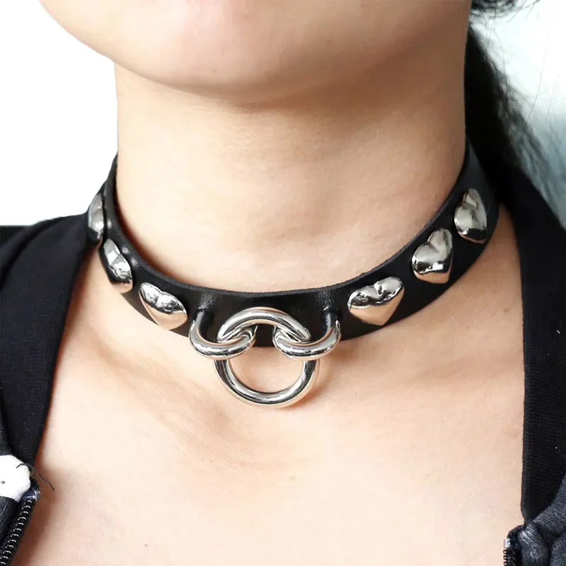 PU leather choker heart accessories / Cool vintage necklace / Handmade Gothic Choker