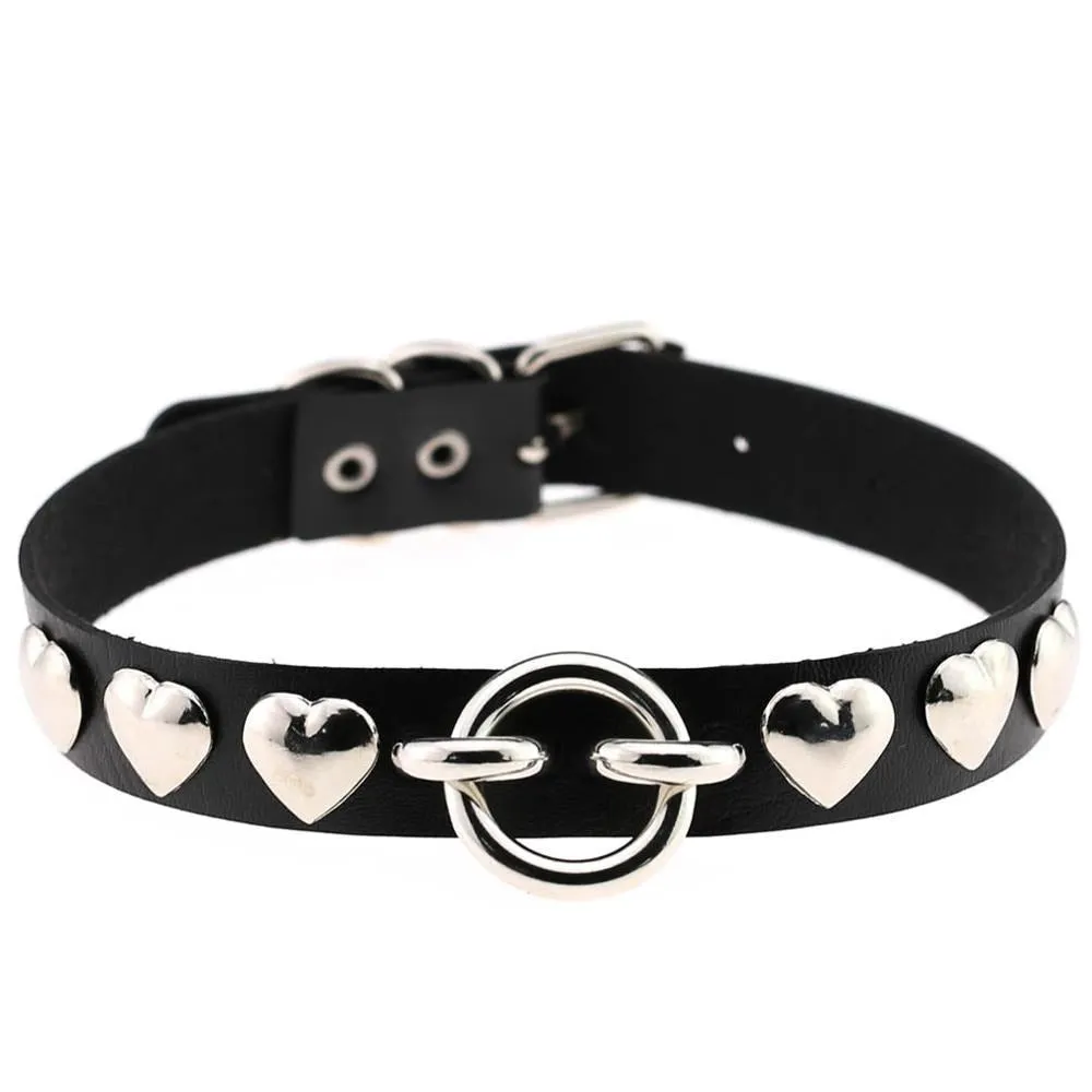 PU leather choker heart accessories / Cool vintage necklace / Handmade Gothic Choker