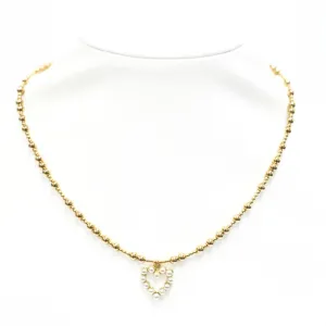 "BROOKE   FWP HEART" Charm 14KG Filled Gold Filled & Pearl Beaded Choker