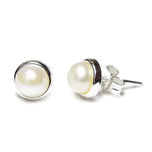 "Frosty" Rosy Freshwater Pearl Stud Earrings 8mm