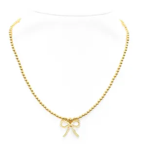 "FWP BOW" Charm Gold Filled & Pearl Beaded Choker