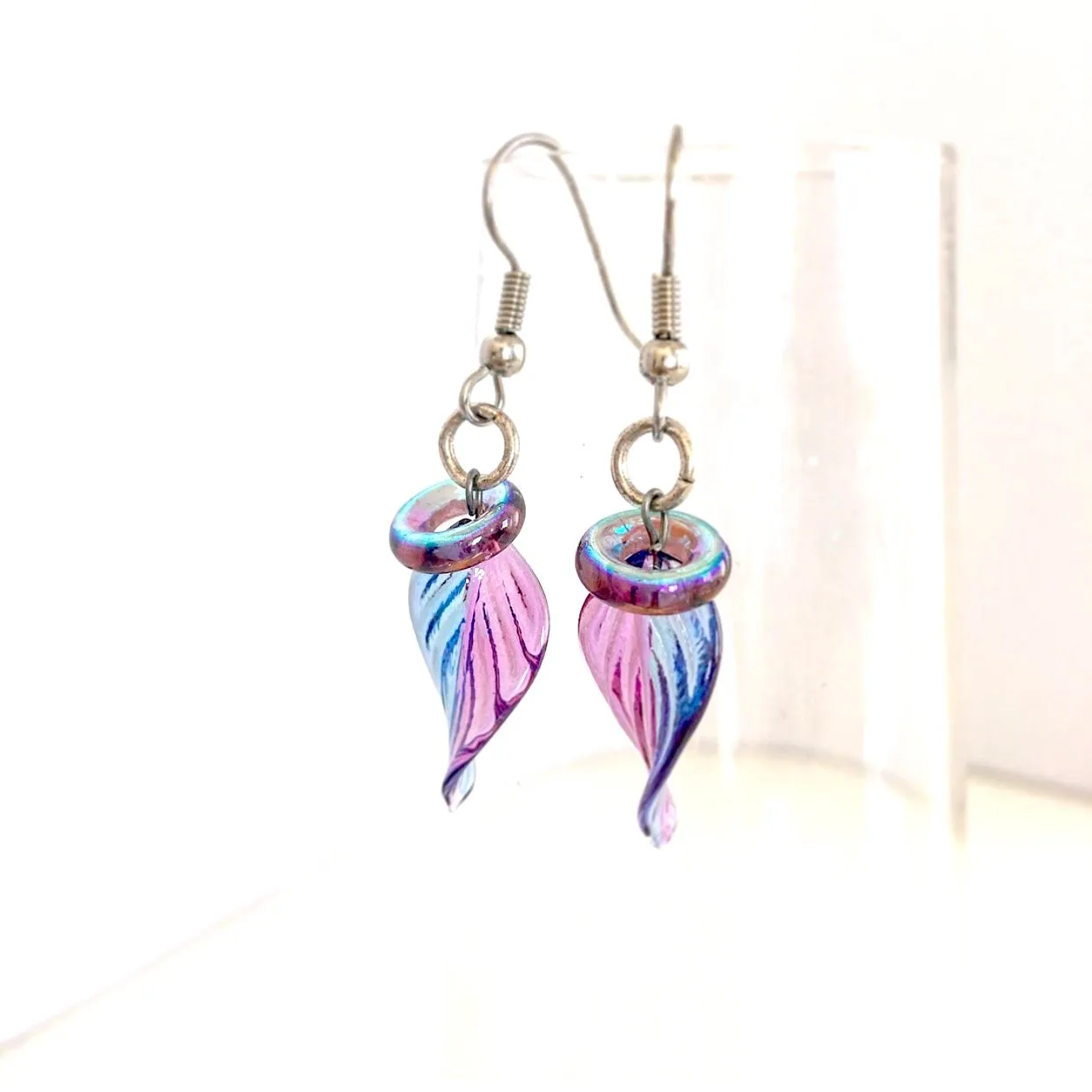 "Twisted Leaf" Earrings (Pink/Blue)