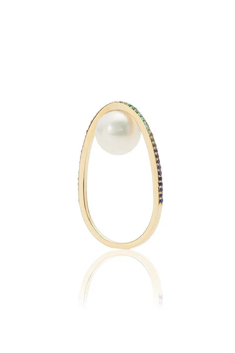 Rainbow Pearl Orbit Ring