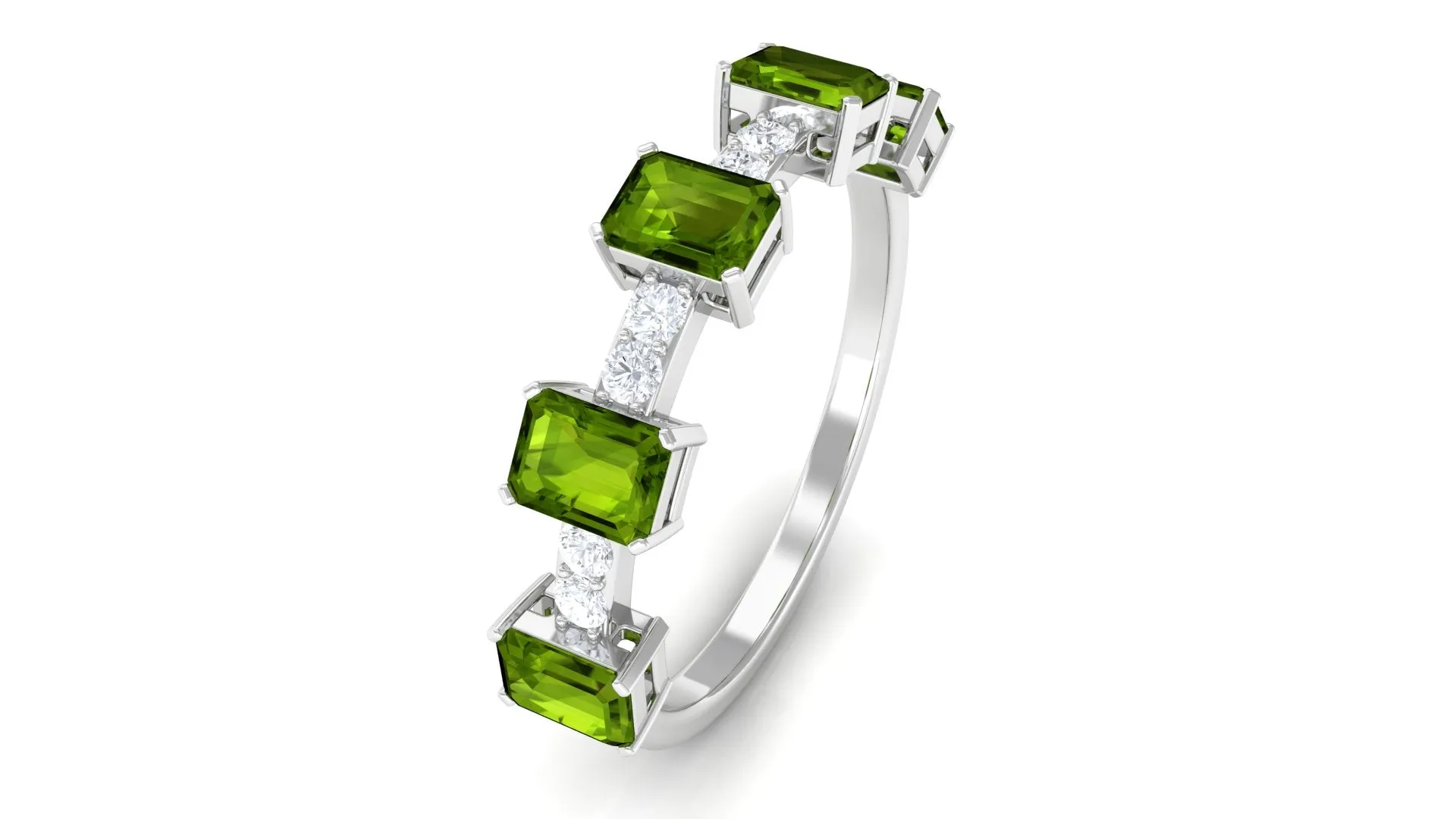 Real Peridot and Diamond Half Eternity Ring