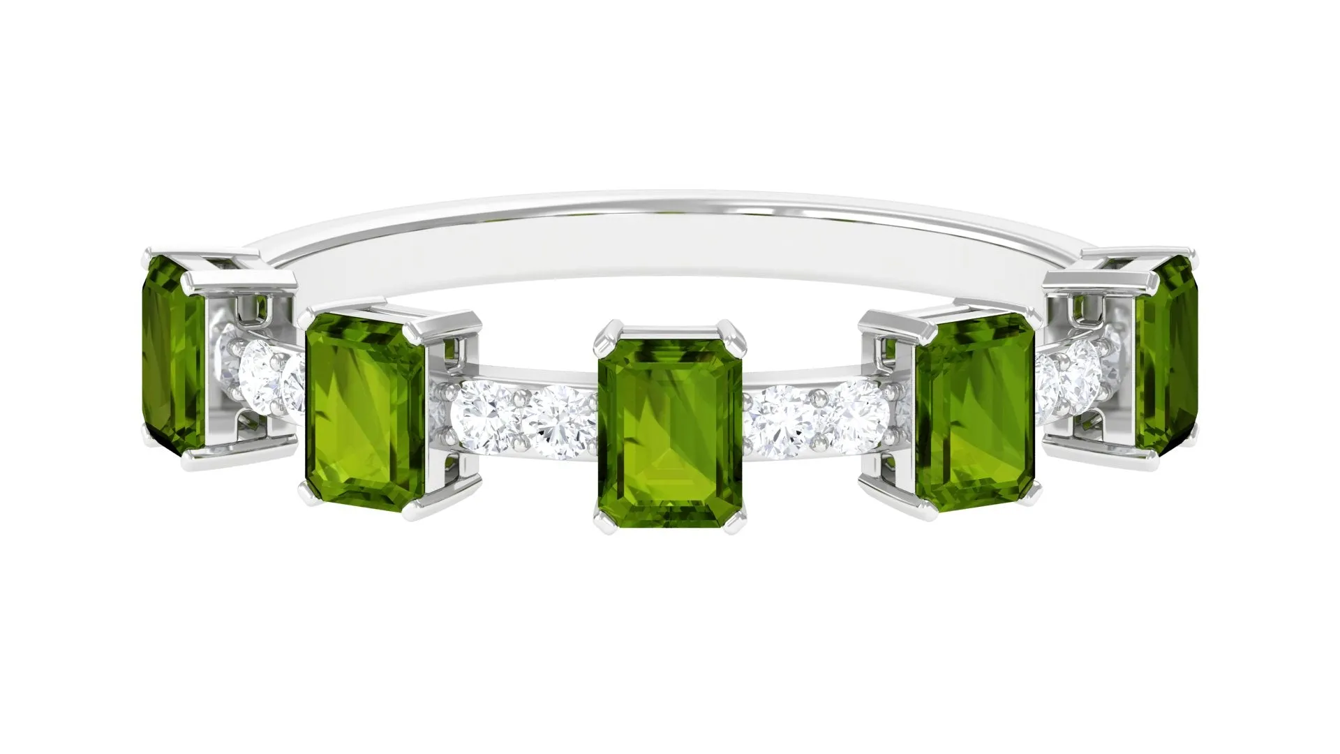 Real Peridot and Diamond Half Eternity Ring