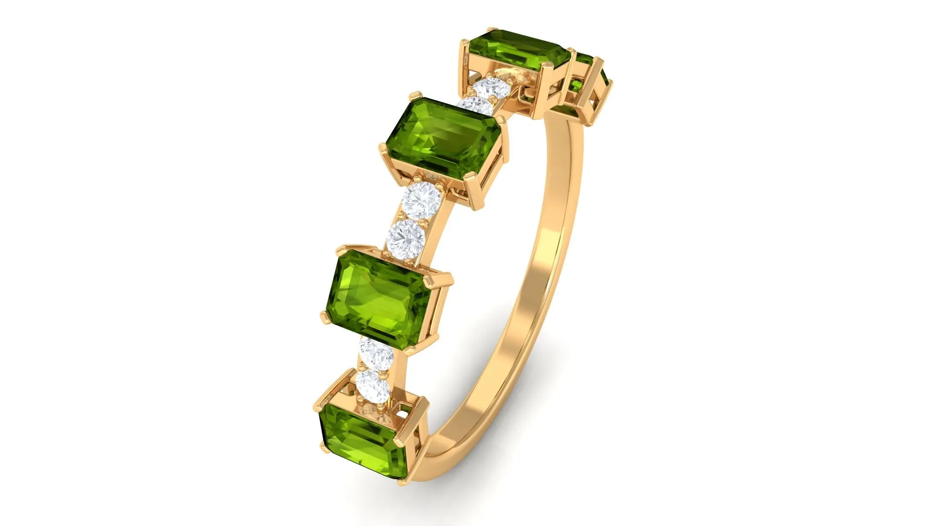 Real Peridot and Diamond Half Eternity Ring