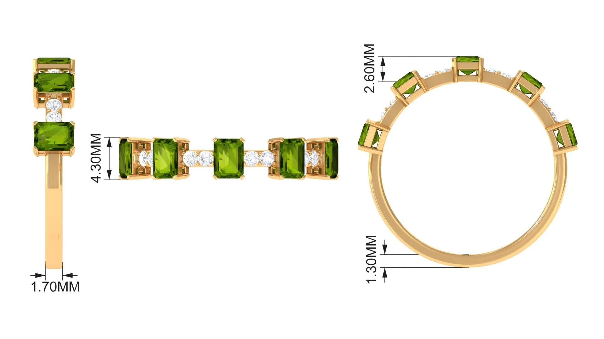 Real Peridot and Diamond Half Eternity Ring