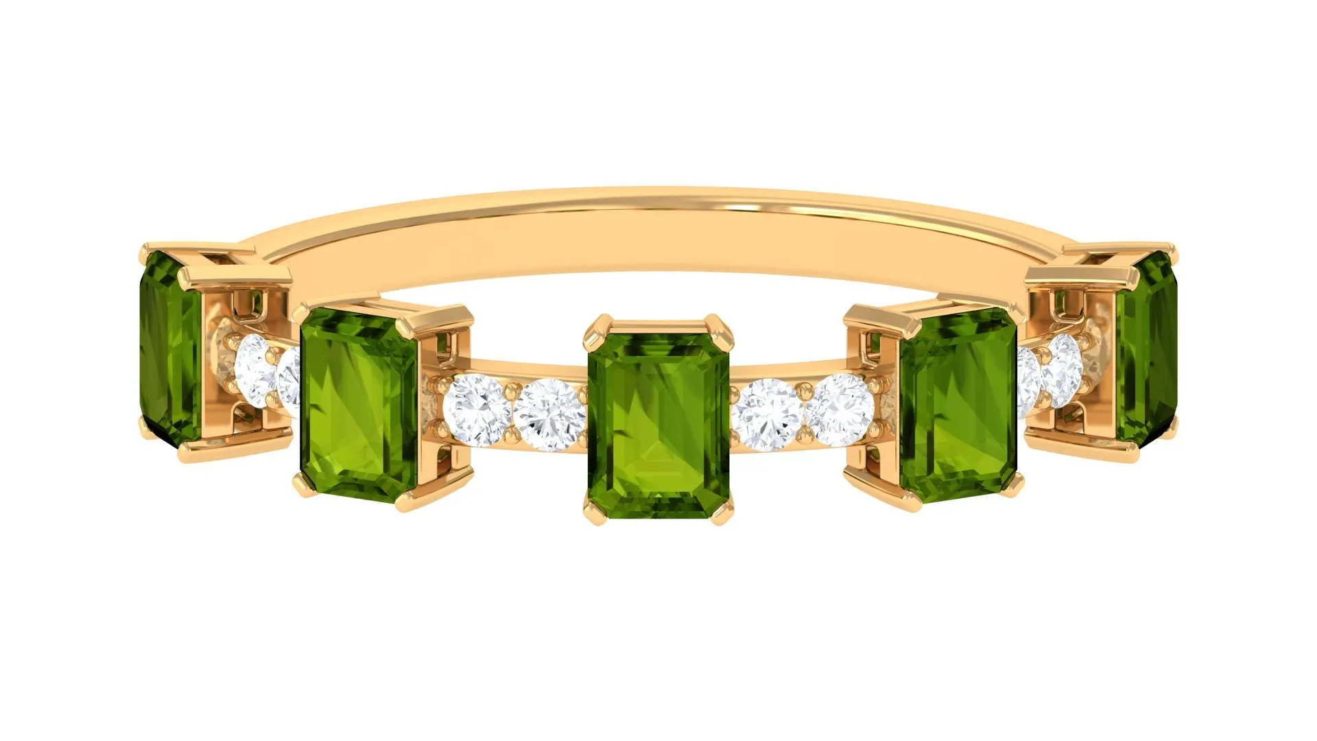 Real Peridot and Diamond Half Eternity Ring