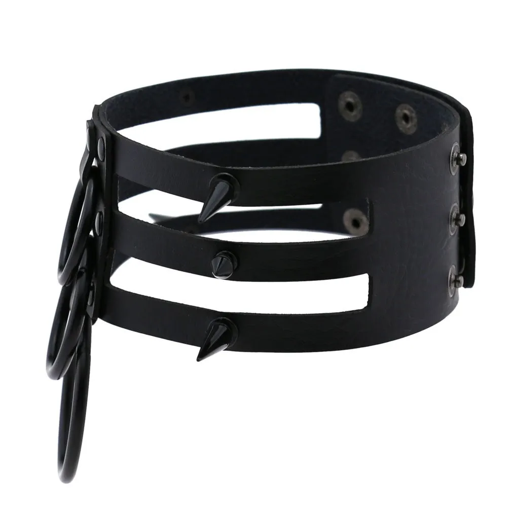 Rivet Leather Spiked Choker / Bondage Punk Collar / BDSM Necklace With Metal Rings