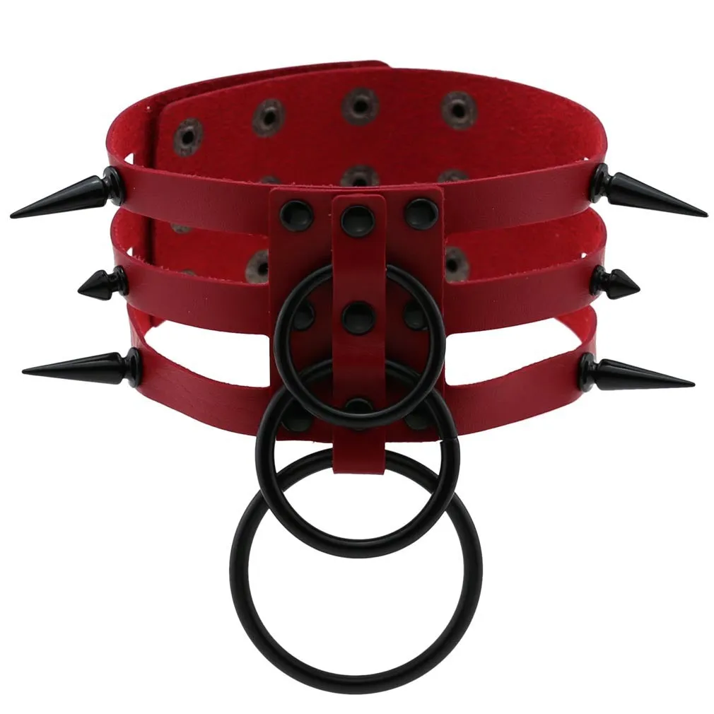 Rivet Leather Spiked Choker / Bondage Punk Collar / BDSM Necklace With Metal Rings