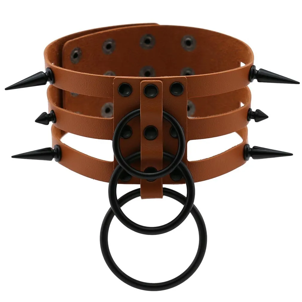 Rivet Leather Spiked Choker / Bondage Punk Collar / BDSM Necklace With Metal Rings