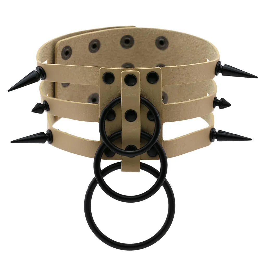 Rivet Leather Spiked Choker / Bondage Punk Collar / BDSM Necklace With Metal Rings