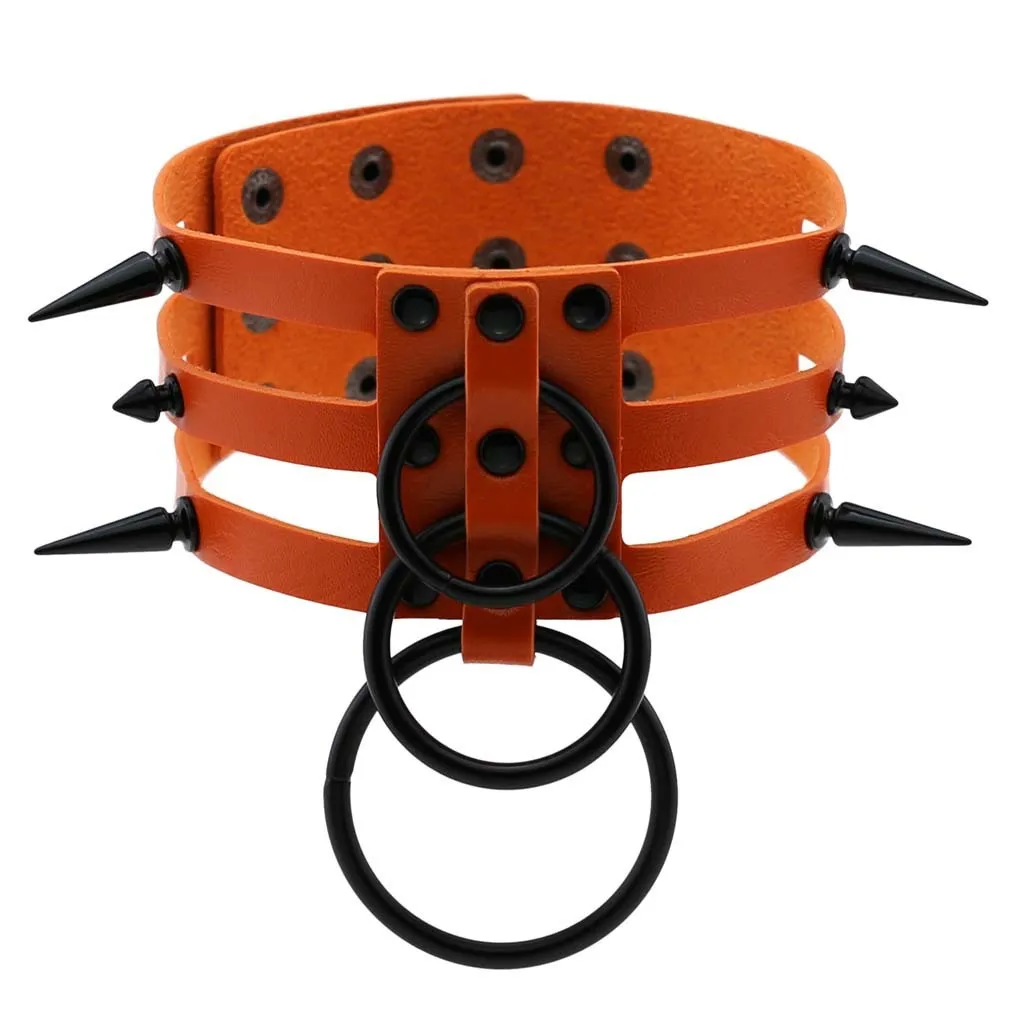 Rivet Leather Spiked Choker / Bondage Punk Collar / BDSM Necklace With Metal Rings