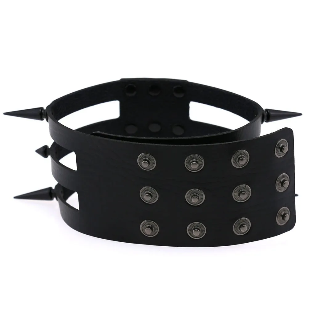 Rivet Leather Spiked Choker / Bondage Punk Collar / BDSM Necklace With Metal Rings