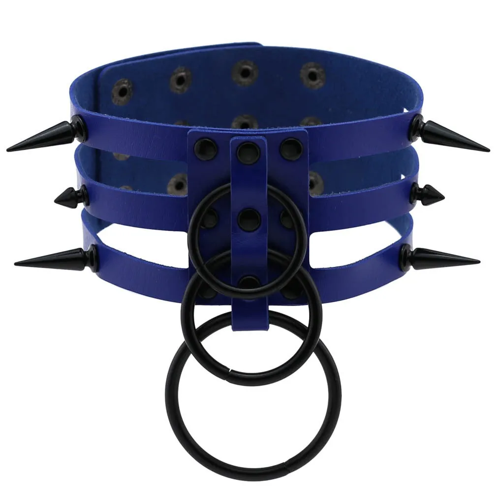 Rivet Leather Spiked Choker / Bondage Punk Collar / BDSM Necklace With Metal Rings