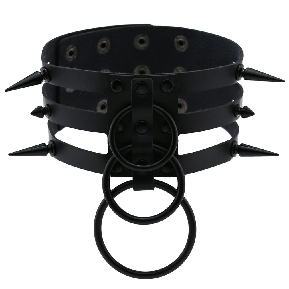 Rivet Leather Spiked Choker / Bondage Punk Collar / BDSM Necklace With Metal Rings