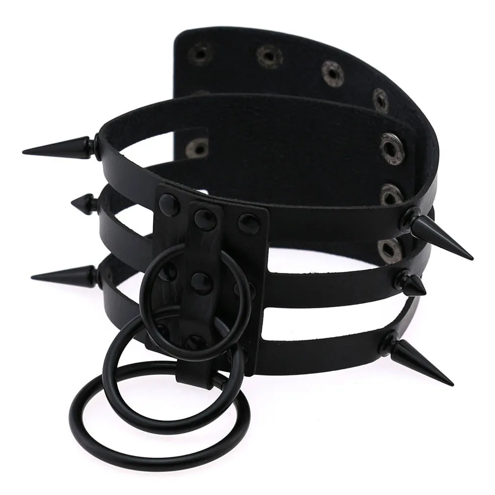 Rivet Leather Spiked Choker / Bondage Punk Collar / BDSM Necklace With Metal Rings