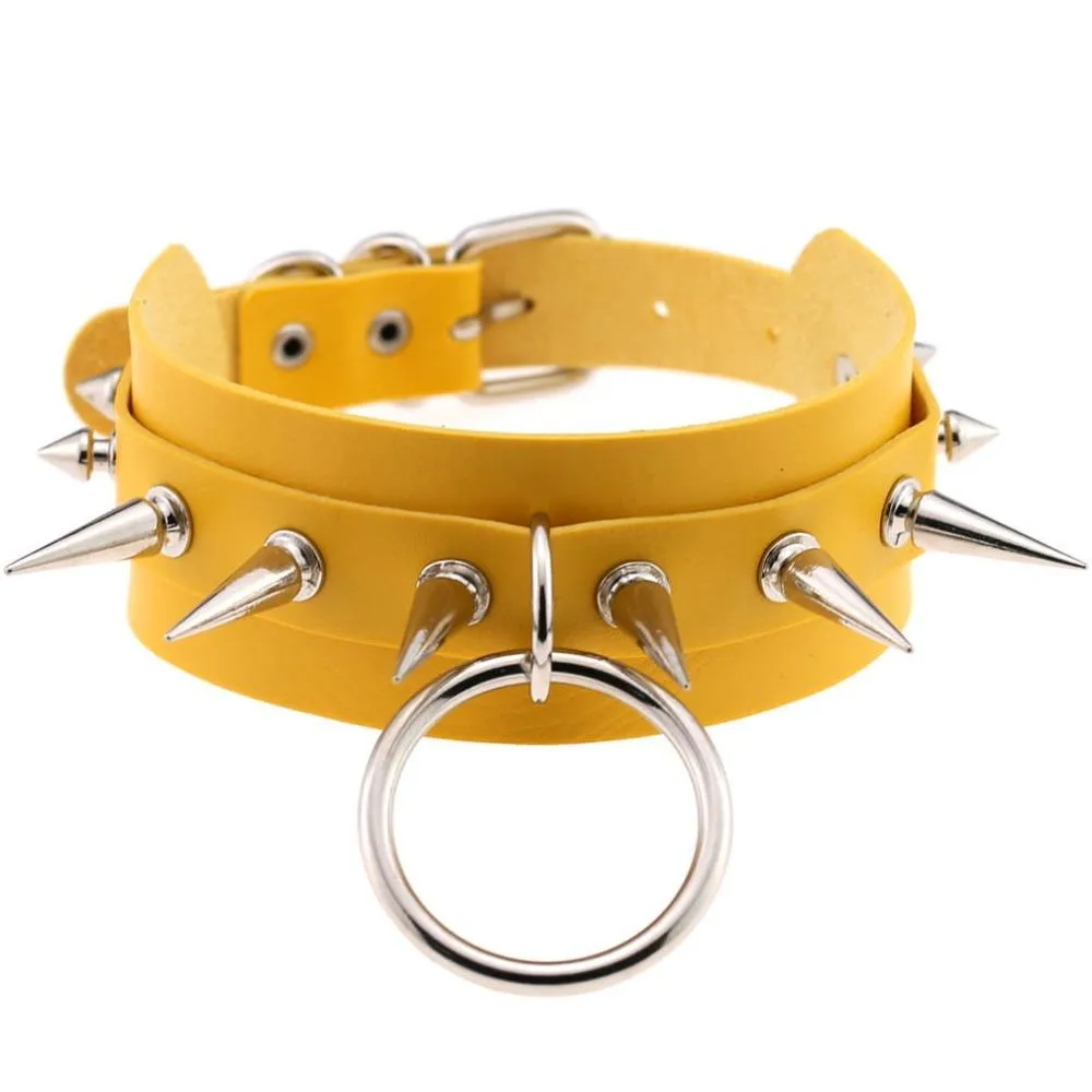 Rock Style O-Round Chokers for Women and Men / Leather Chokers with Spike Rivets