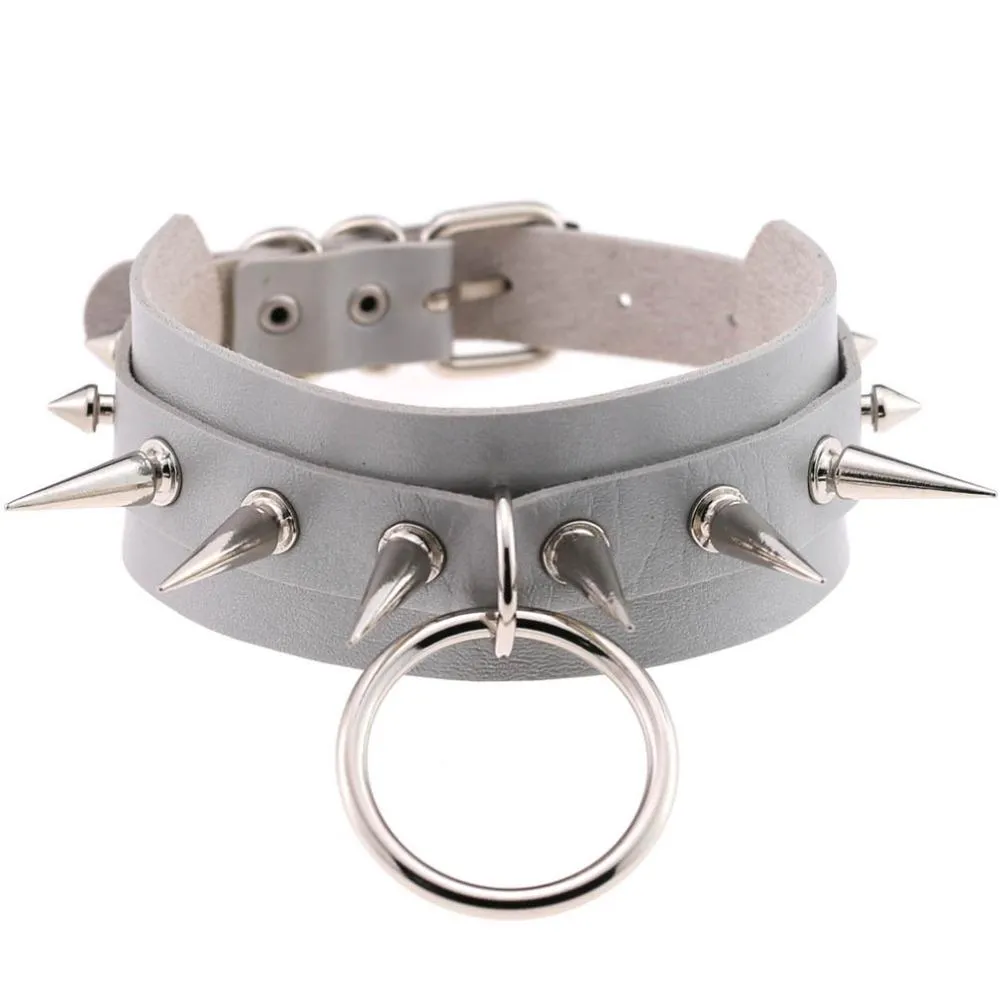 Rock Style O-Round Chokers for Women and Men / Leather Chokers with Spike Rivets