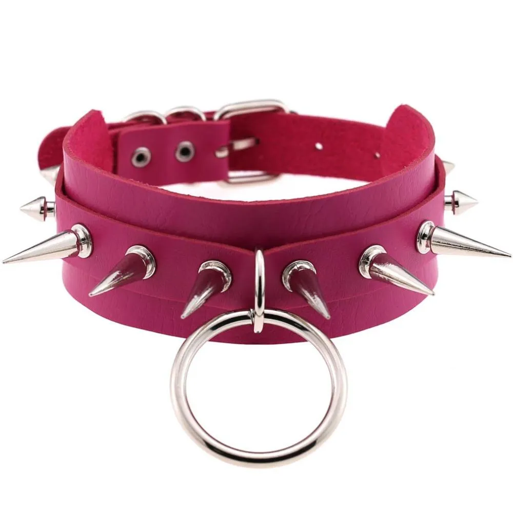 Rock Style O-Round Chokers for Women and Men / Leather Chokers with Spike Rivets