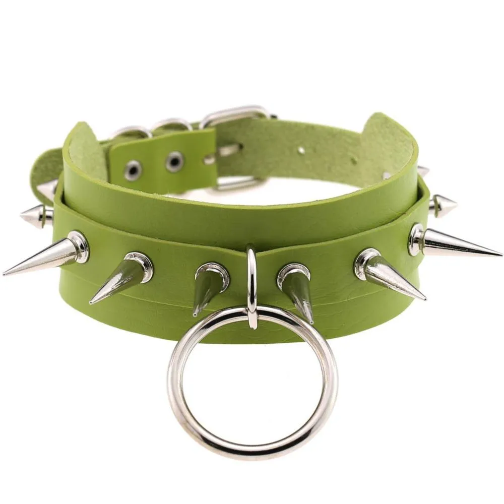 Rock Style O-Round Chokers for Women and Men / Leather Chokers with Spike Rivets