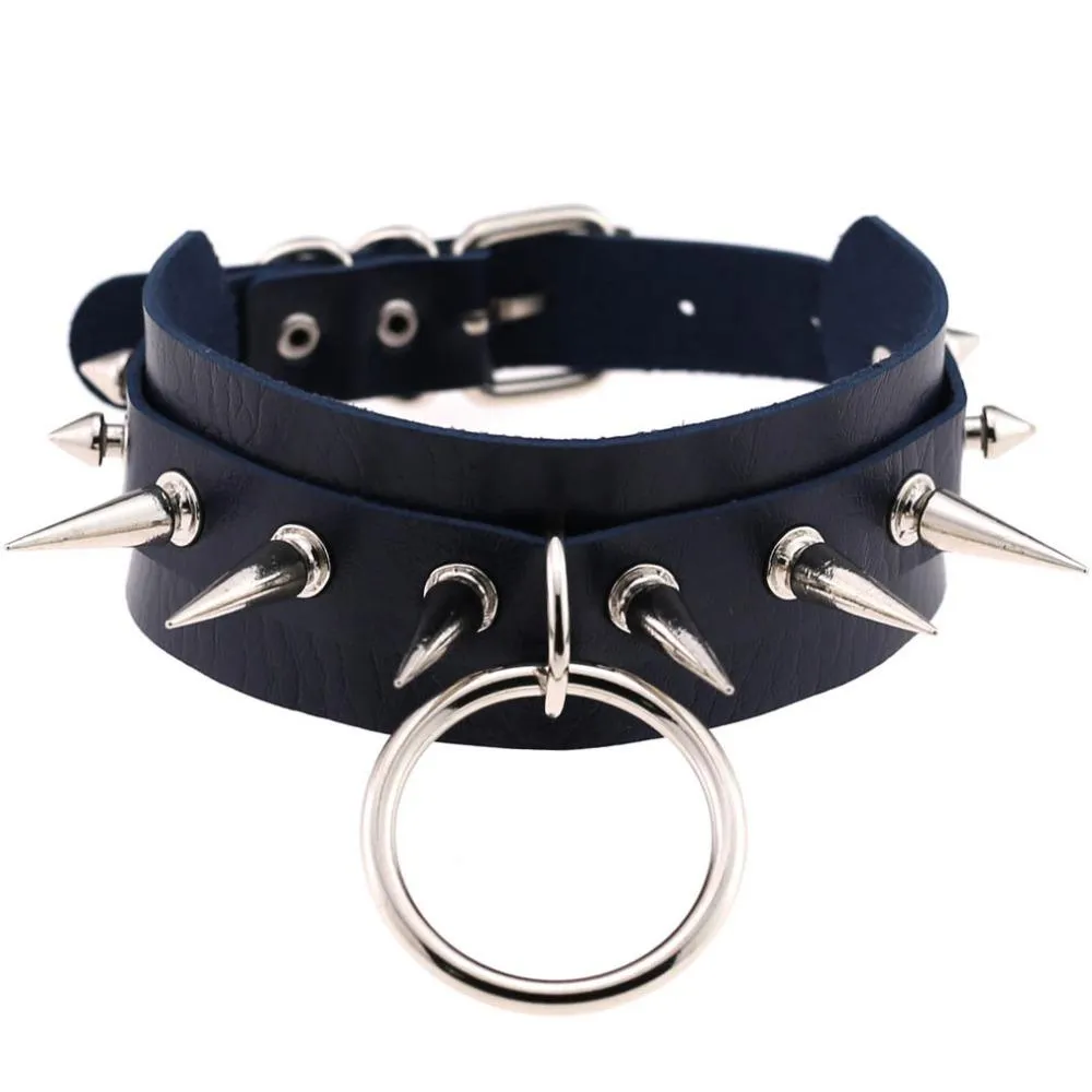 Rock Style O-Round Chokers for Women and Men / Leather Chokers with Spike Rivets