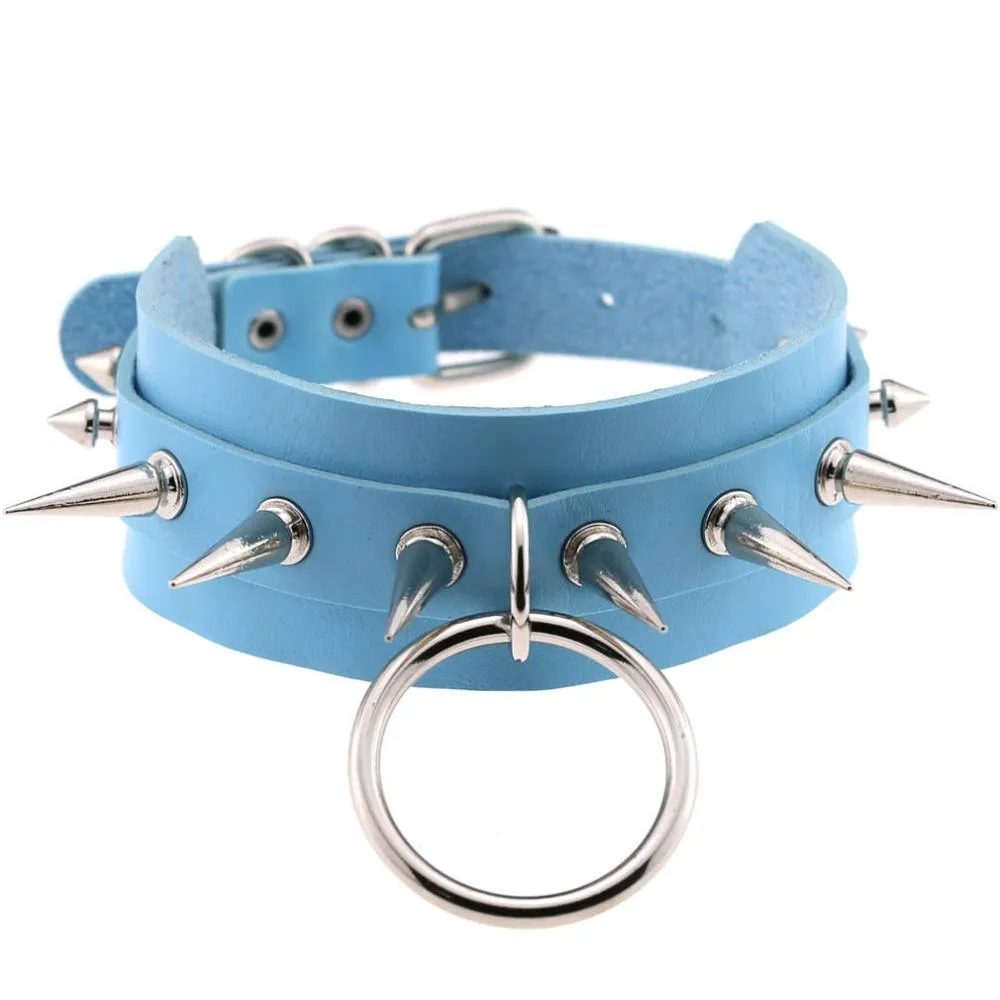 Rock Style O-Round Chokers for Women and Men / Leather Chokers with Spike Rivets