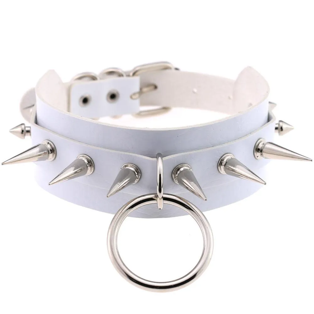 Rock Style O-Round Chokers for Women and Men / Leather Chokers with Spike Rivets