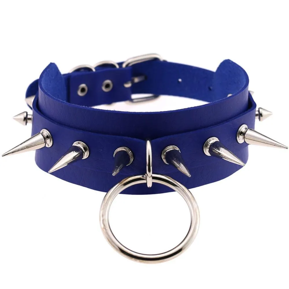 Rock Style O-Round Chokers for Women and Men / Leather Chokers with Spike Rivets