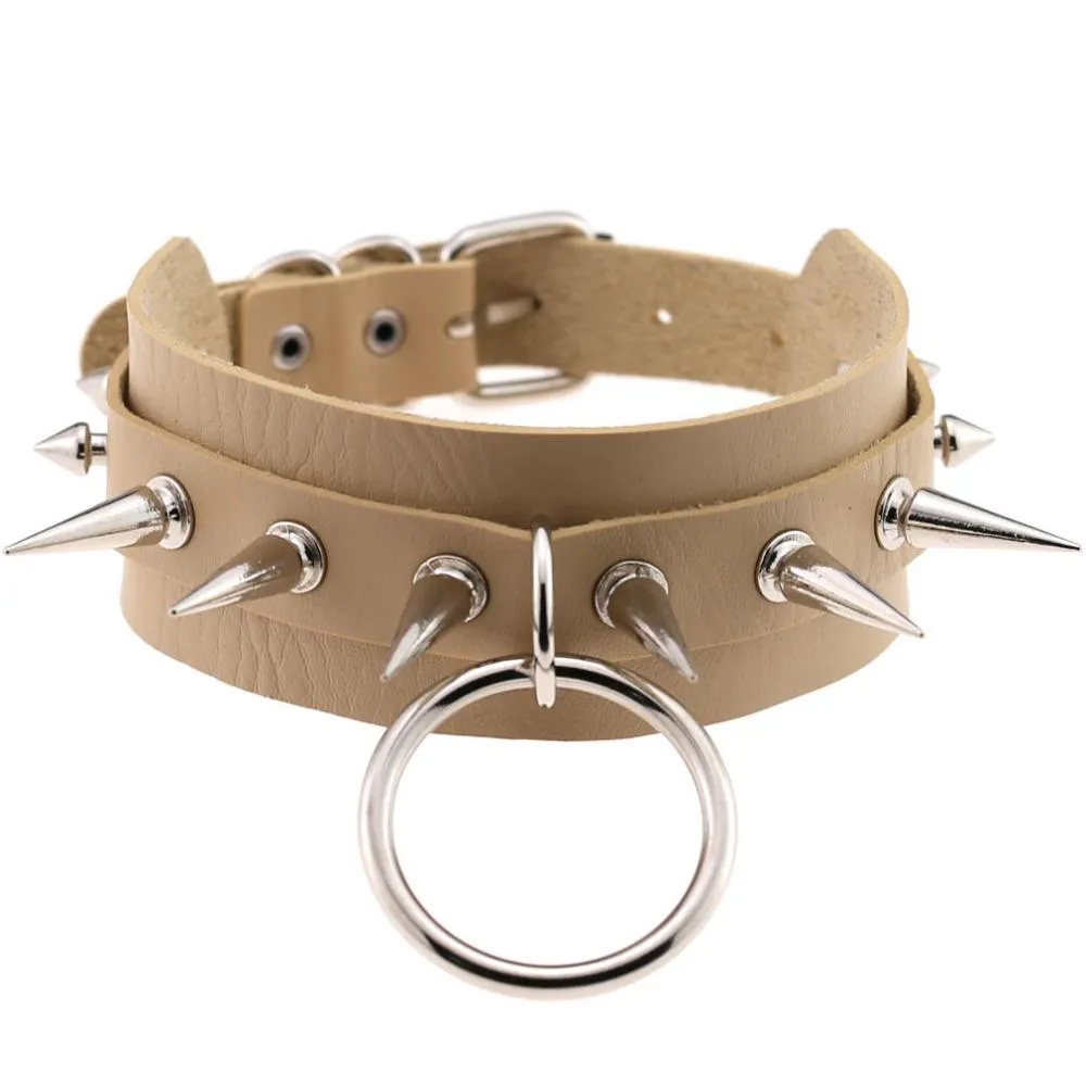 Rock Style O-Round Chokers for Women and Men / Leather Chokers with Spike Rivets