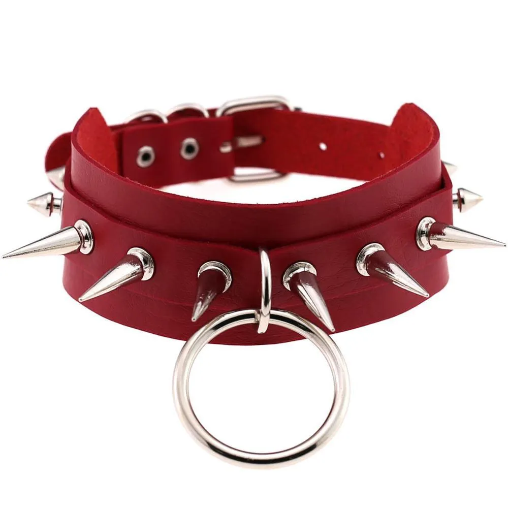 Rock Style O-Round Chokers for Women and Men / Leather Chokers with Spike Rivets