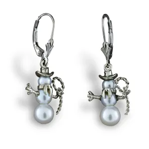 Roping Cowboy Pearl Snowman Earrings