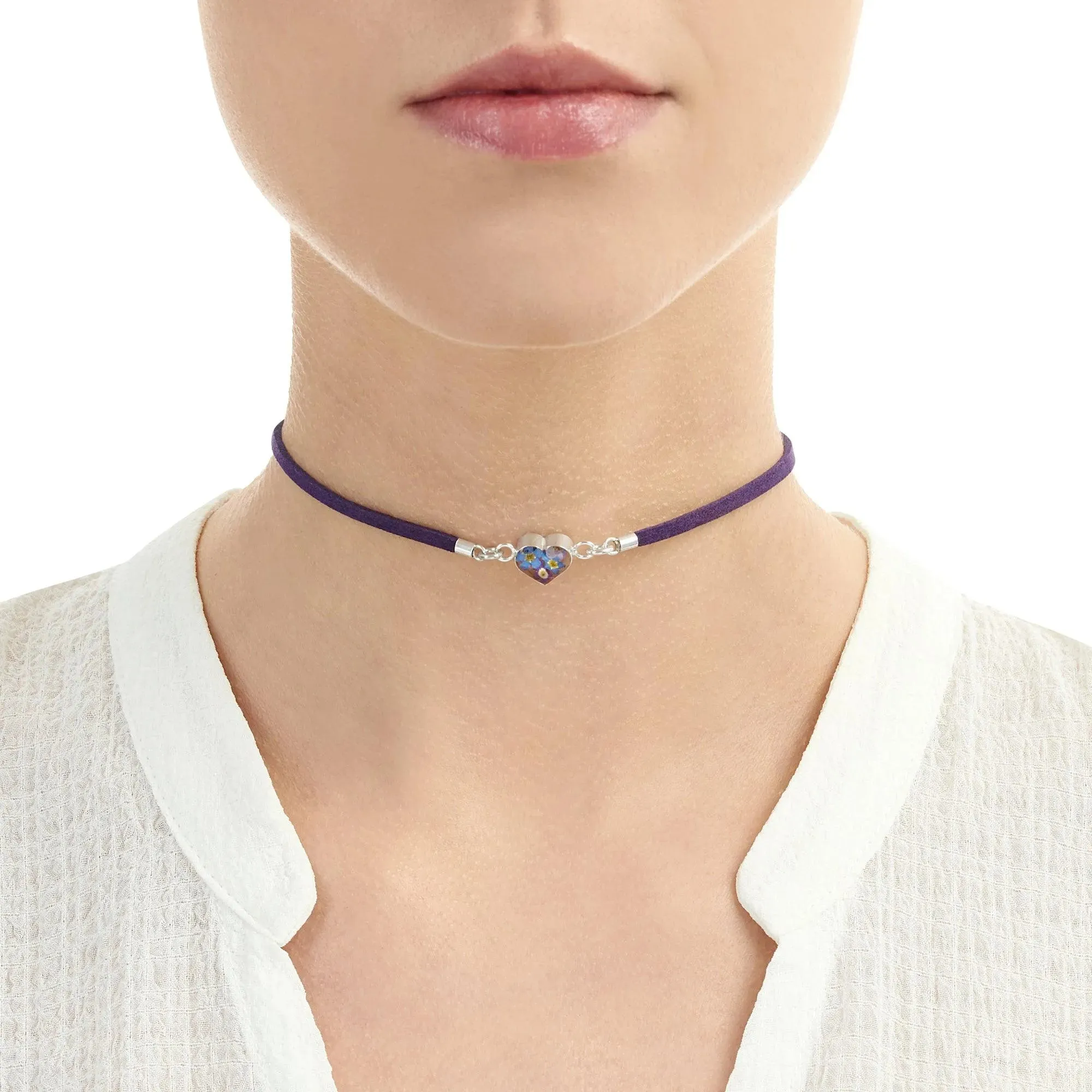 Shrieking Violet Funky Choker Necklace - Dark Purple 'Vegan suede' strap - Purple Haze - Heart - Sterling silver - One size