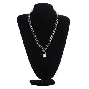 Silver Color Chain Necklace / Gothic Padlock Shape Pendant Necklace / Witch Festival Fashion Jewelry