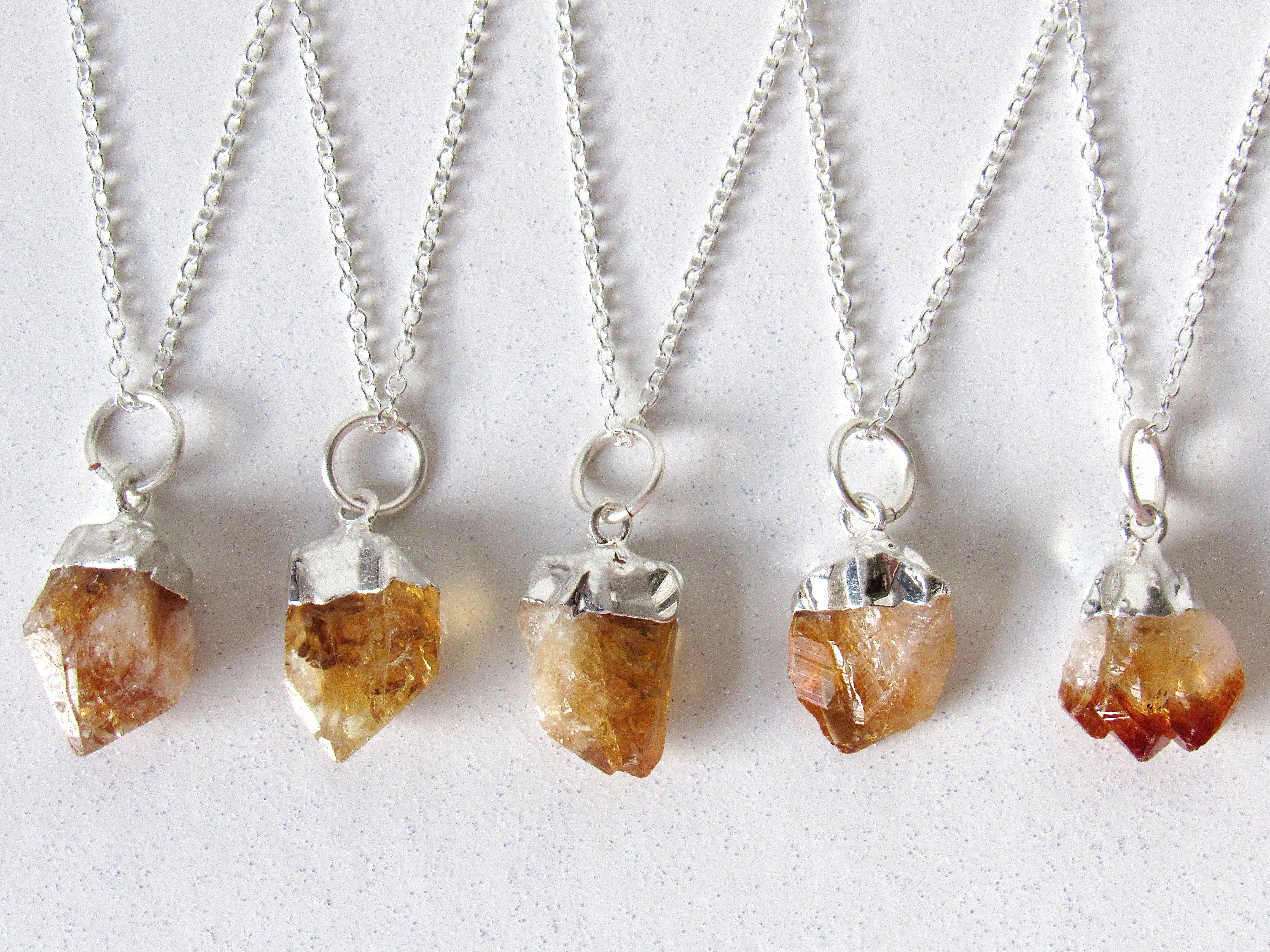 Silver Dipped Citrine Point Necklaces