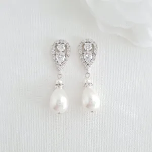 Silver Pearl Drop Earrings-Cera