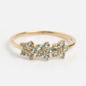 Solid Gold Blue Topaz Flower Trio Ring