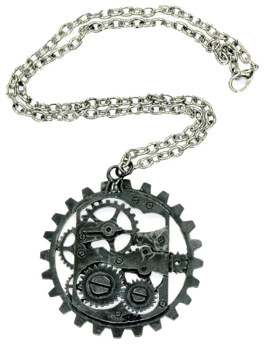 Steampunk Dark Metal Gear Costume Pendant Necklace