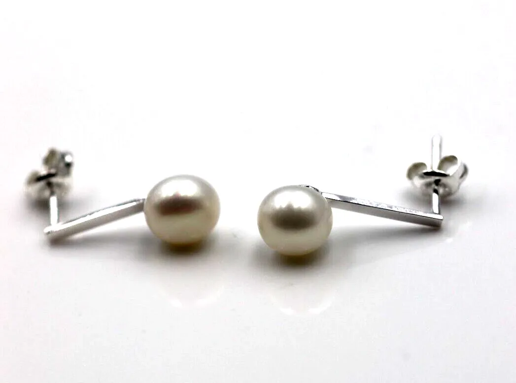 Sterling Silver 925 Freshwater Cultured Button Pearl Studs Earrings