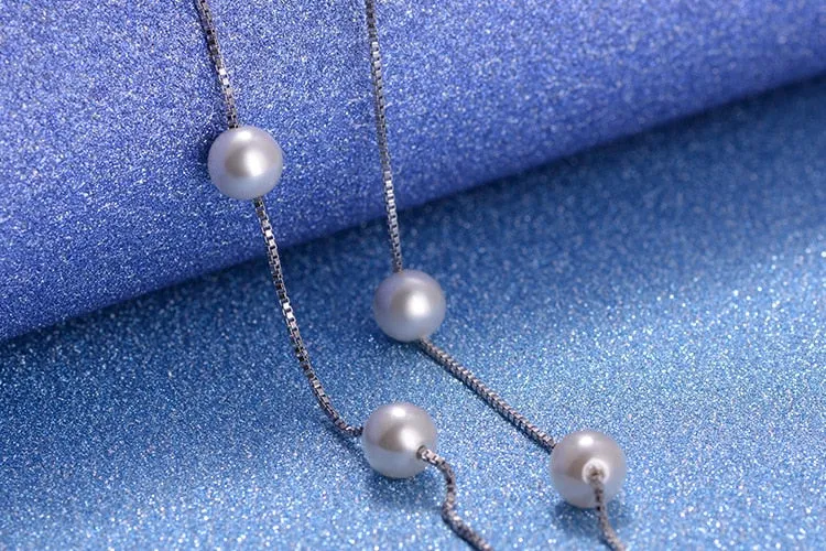 Sterling Silver Jewelry 12 Pcs 6mm Pearl Box Chain Choker Necklace Koley Collarless Bijoux Femme.